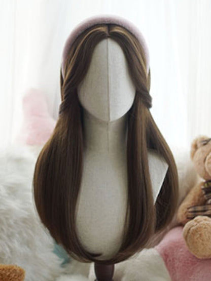 Dark Brown Long Straight Wig With Curtain Bangs