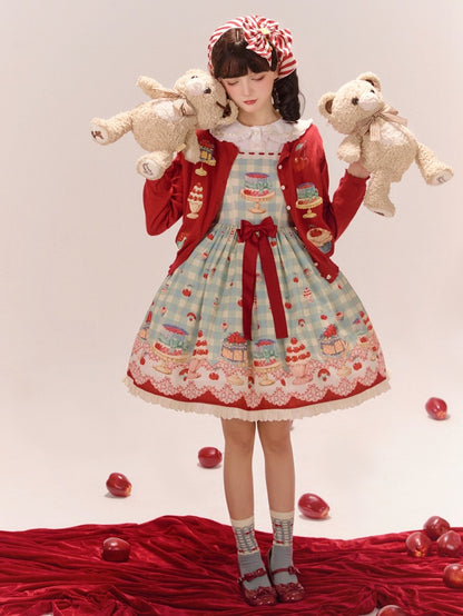 Red Long Sleeves Dessert Print Cardigan