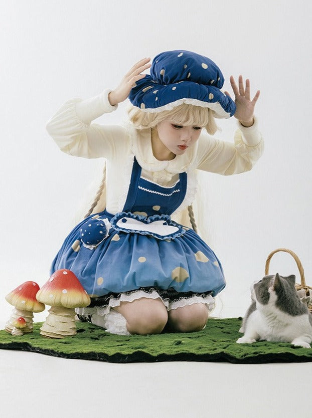 skirt hat + small hat heart accessory + ruffle big + cape Mushroom + suspender fur brooch hat
