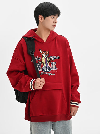 Zootopia Nick Applique Red Loose Hoodie