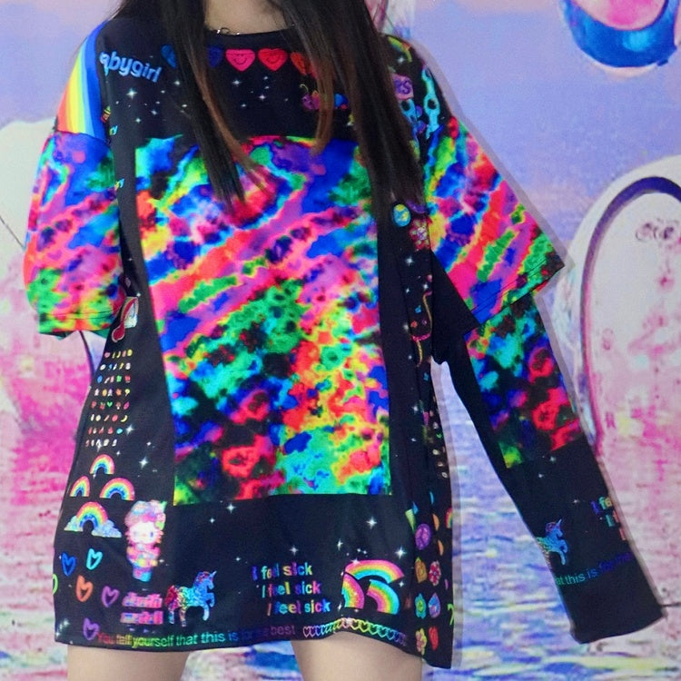 Colorful Sweatshirt And Print Letter Rainbow Heart Y2K