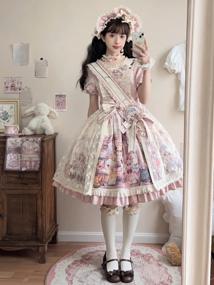 Green Pink Lolita / Apricot Bonnet