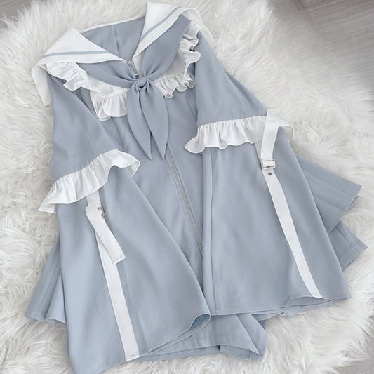 Ensemble complet Jirai Kei bleu clair - Robe à manches amovibles à col marin + short + écharpe gratuite