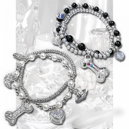 Bracelet à breloques en os de Saturne blanc/noir/rouge