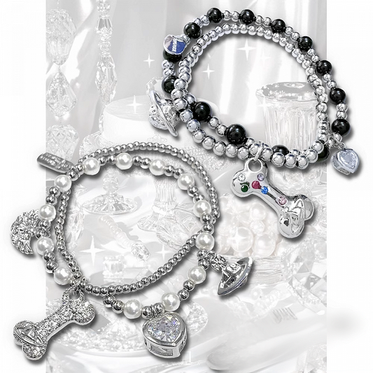 Bracelet à breloques en os de Saturne blanc/noir/rouge