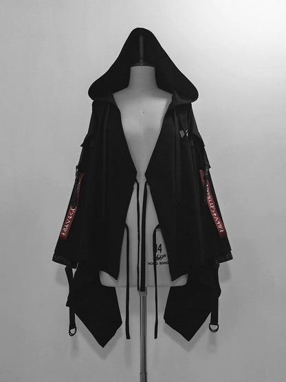 Buckle Hooded Lolita Techwear Ouji Strappy Jacket Black