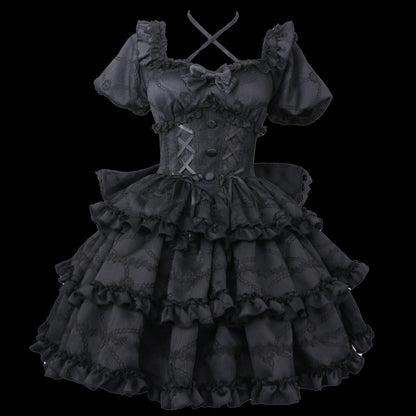 Black Princess Corset Waist Dress Ruffle Skirt