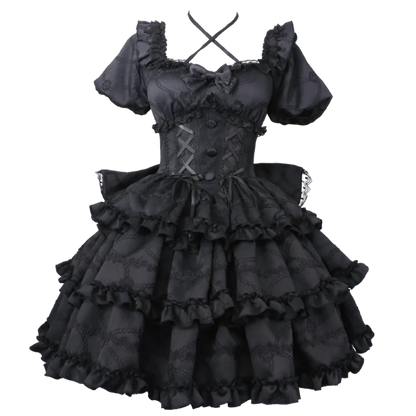 Corset Black Big OP Dress Lolita with Skirt Ruffle Princess Waist