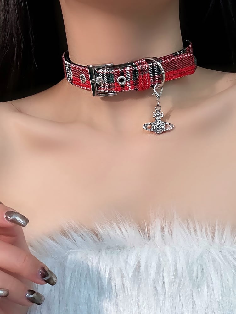 Red Plaid Punk Choker