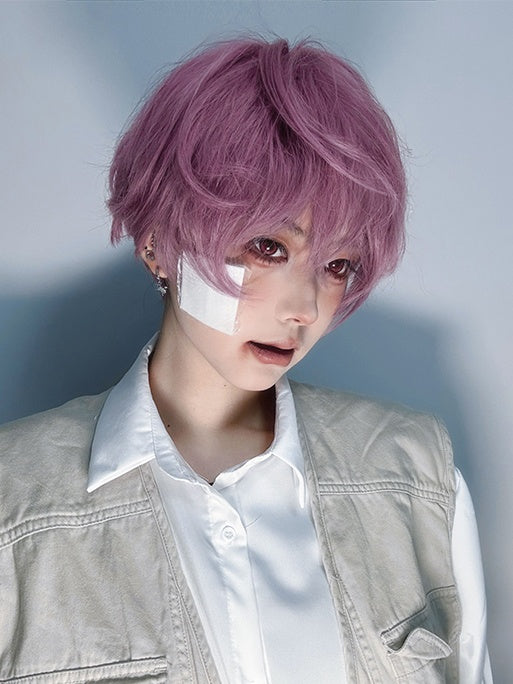 Pink-purple 24CM Chin Length Wig With Bangs