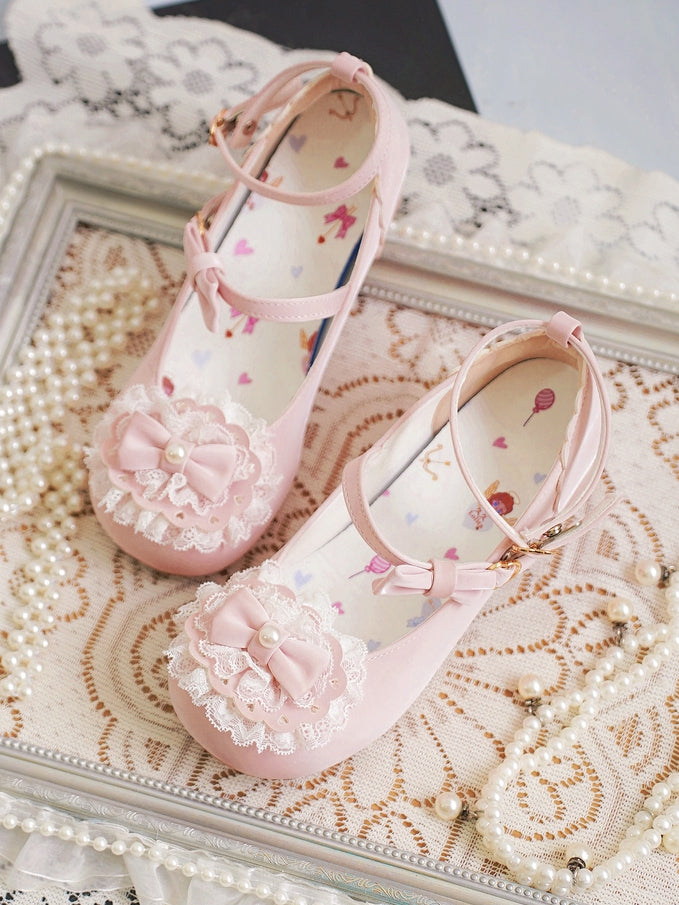 Toe Trim Heart Top Lace Bow Pink at Baby Buckles Lolita Round