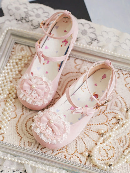Toe Trim Heart Top Lace Bow Pink at Baby Buckles Lolita Round
