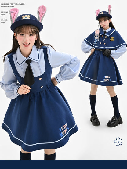 Zootopia Judy Navy Blue Fake Two-piece Preppy Style Dress with Free Waist Bag