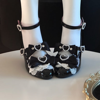 Heels Cut-out Wedge Gyaru Black Jirai Fashion Janes Mary Heart Kei Shoes