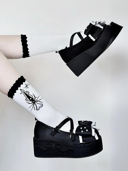 Polka-dot Sword Calf Black Pattern Spider Lolita Socks