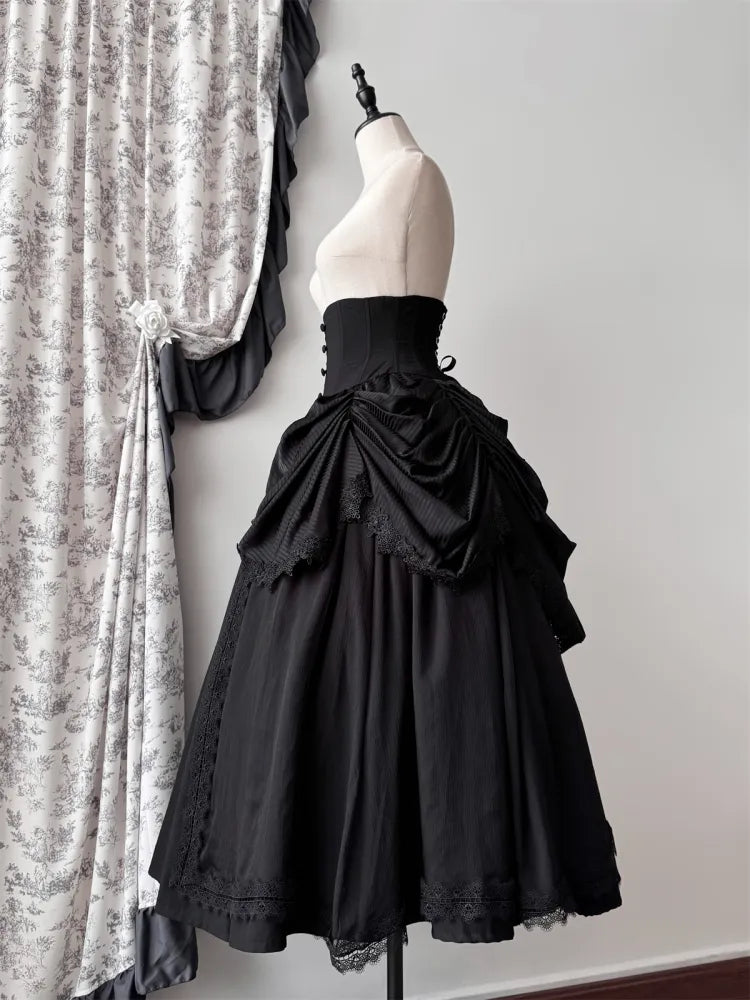 Boned High Corset Waist Aristocrat Victorian Skirt Belt Gothic Black Lolita