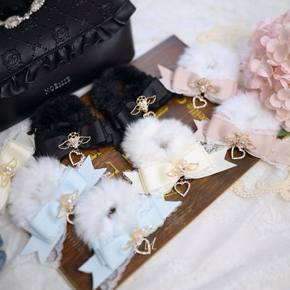 Jirai Kei Angel Heart Rhinestones Bowknot Fluffy Scrunchie