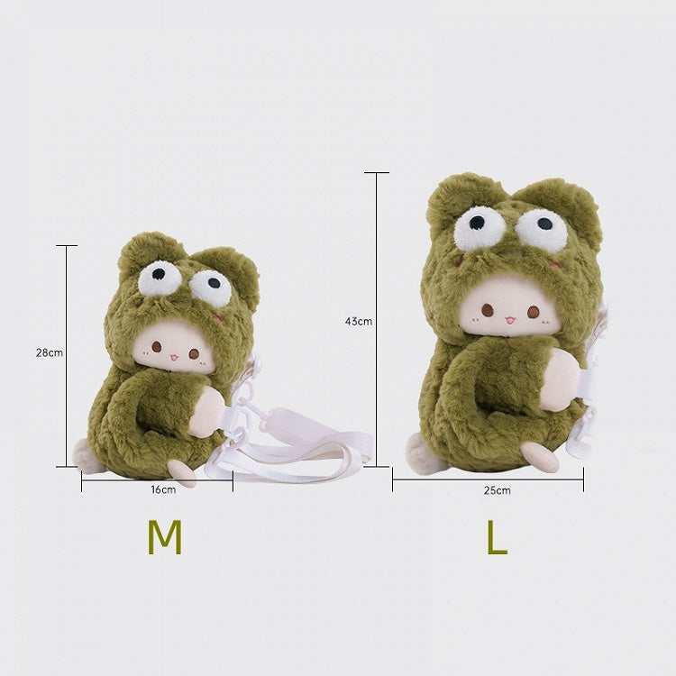 Green Frog Lamb Plush Backpack Crossbody Bag Middle/Large Size