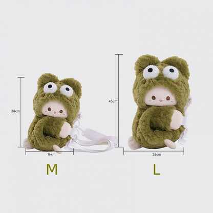 Green Frog Lamb Plush Backpack Crossbody Bag Middle/Large Size