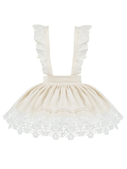 Tablier en dentelle fleurie beige avec bretelles amovibles