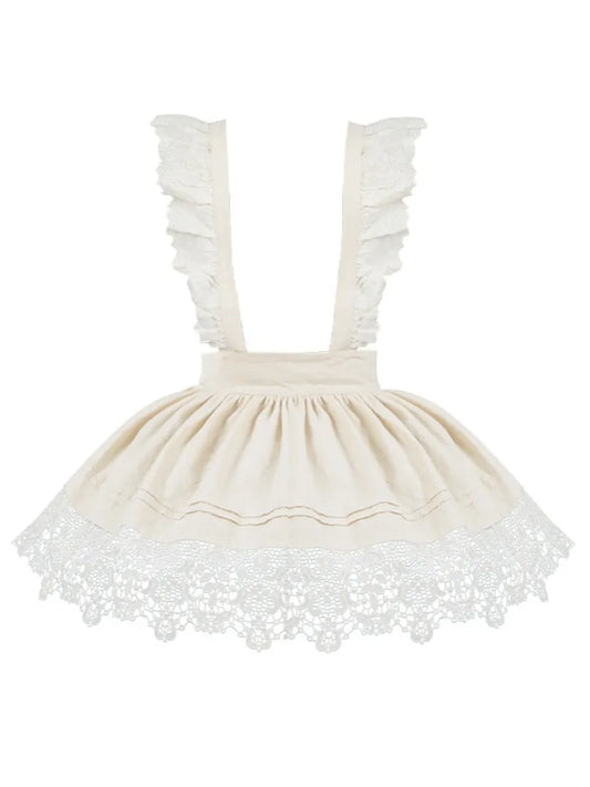 Tablier en dentelle fleurie beige avec bretelles amovibles