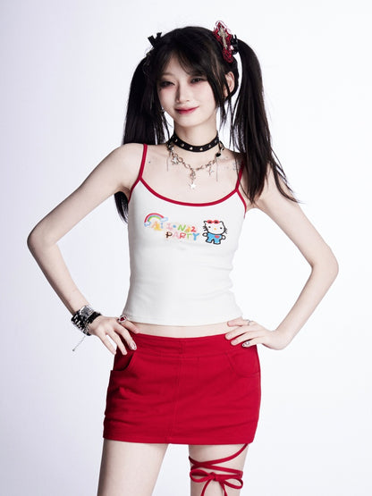 White Kitty Pattern Bittersweet T-shirt/Cami Top