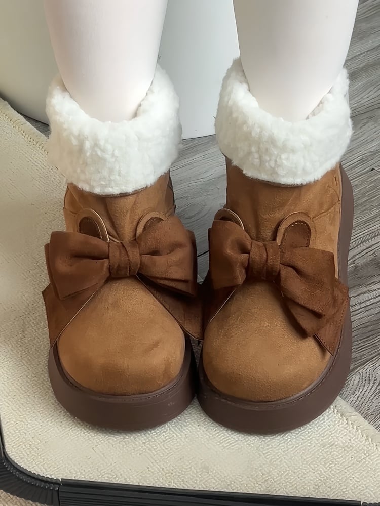 Brown Bunny Ear Bowknot Platform Winter Ugg Boots