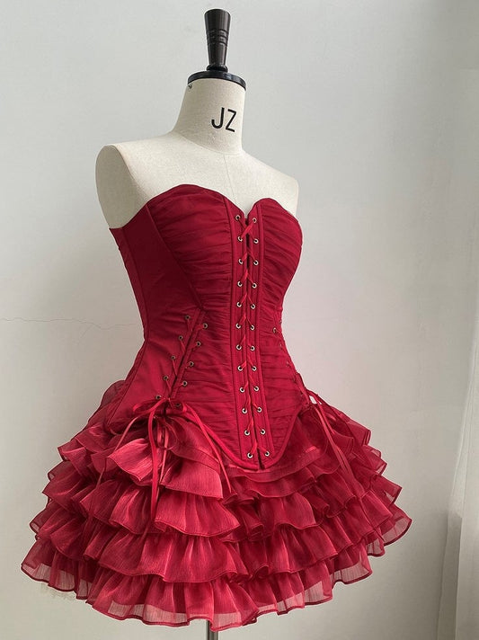 Corset Top Red Gothic Lolita Details Lace-up