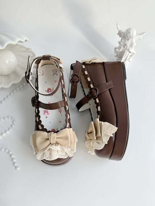 Lace Buckles Chocolate at Trim Heart Bow Top Platforms Brown