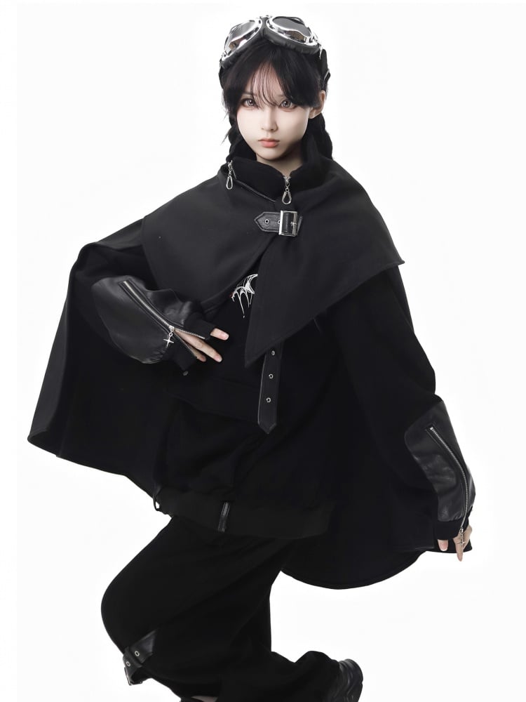 Gothic Halloween Black Woolen Cloak