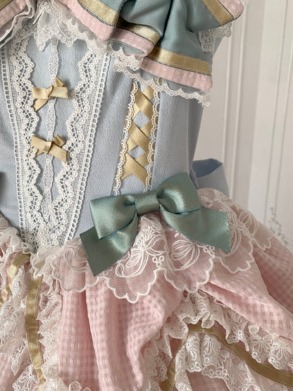 Mint Green Bows Pink and Blue Sweet Lolita Corset Dress with Choker