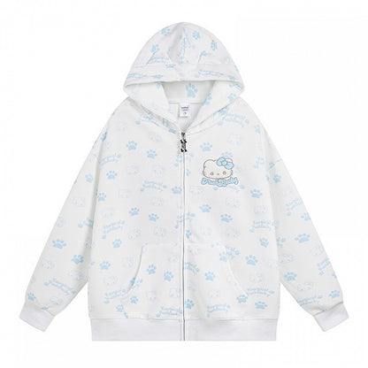 Black/Pink/Light Blue Kitties Allover Print Zip Hoodie