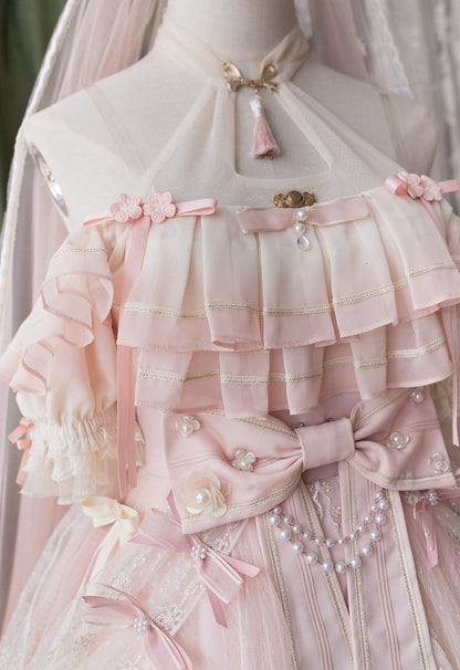 Ombre Pink Peach Blossom Halter Neck Han Lolita Dress