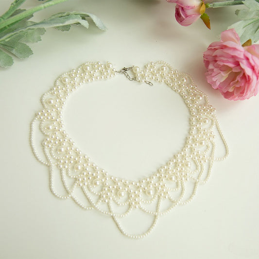 Necklace White Beaded Layered