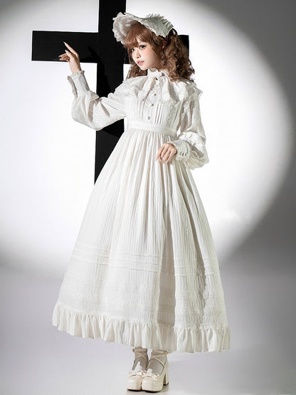 + High Long Dress Gothic Shiro Waist Lolita Collar Sleeves White