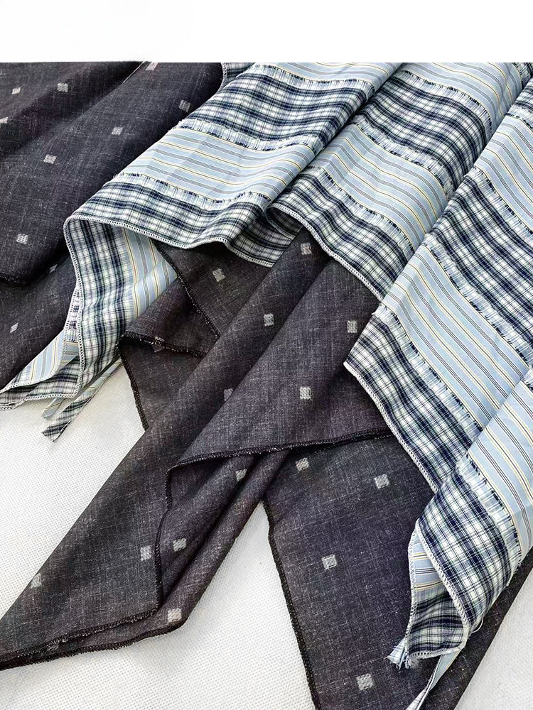 Vintage Dusty Blue Plaid Pattern Handkerchief Hem Glamorous Skirt