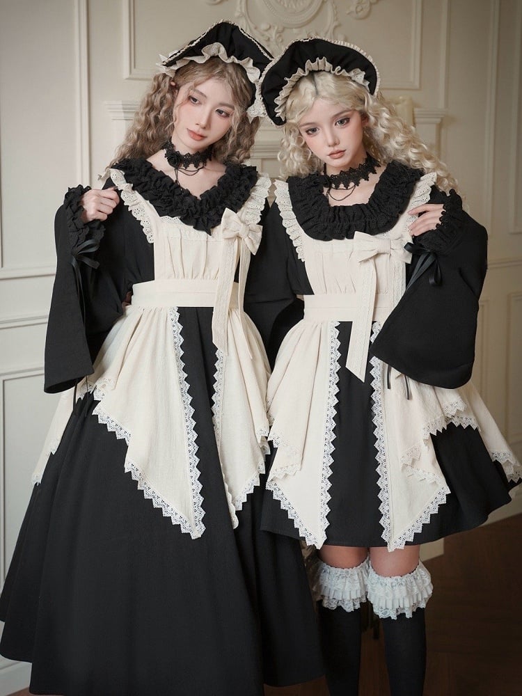 Dress Version Set Ruffle Neckline Short Lolita Long Full Maid Square Wa Black Sleeves