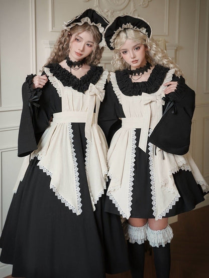 Dress Version Set Ruffle Neckline Short Lolita Long Full Maid Square Wa Black Sleeves