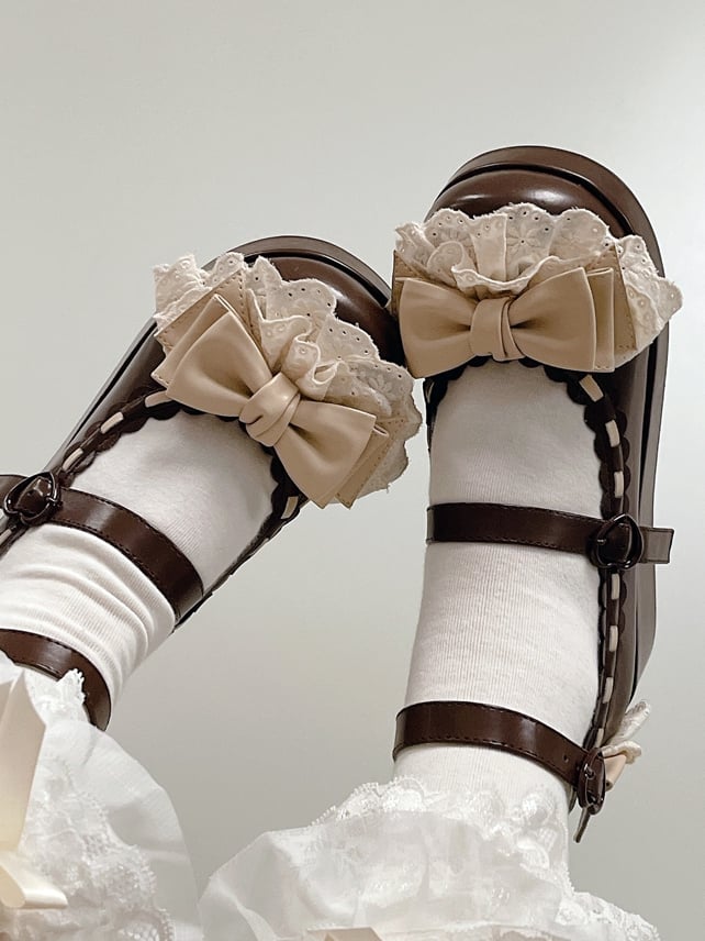 Lace Buckles Chocolate at Trim Heart Bow Top Platforms Brown