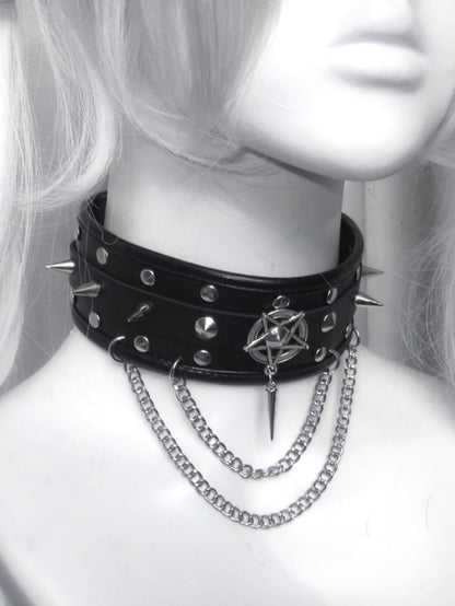 Black Stud Punk Choker with Chain