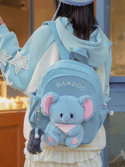 Blue Cute Backpack With Elephant Plushie