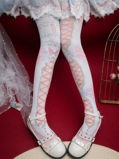 Butterfly Print Crisscorss Banded Tights And Asymmetrical Pink/Blue/Black/Yellow/Red
