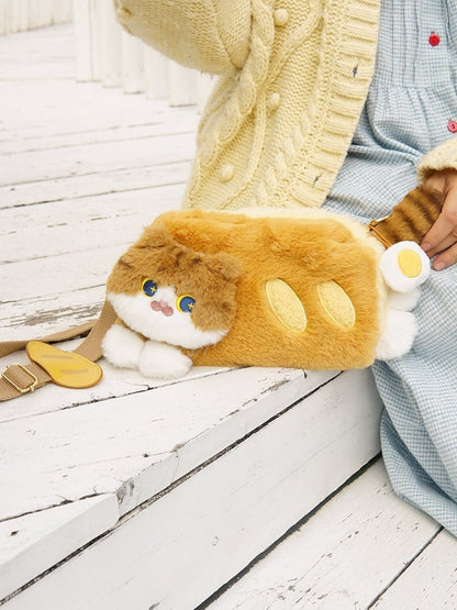 Cute Cat-shaped Brown Plush Crossbody Bag