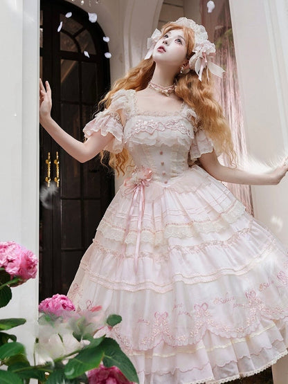 Waist Embrodery Basque Jumper Pink Princess Sakura Skirt Blossom Cherry Lolita