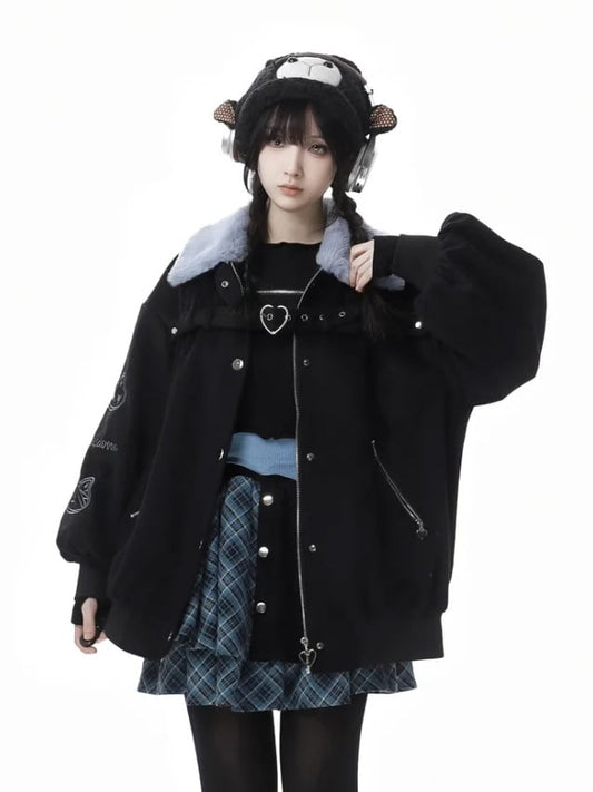 Blue&Black Cute Bunny Coat with Buckle