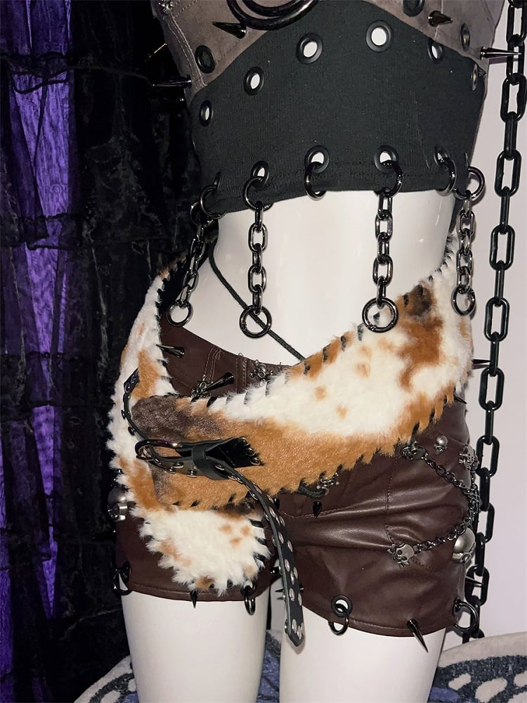 Black Studs and Rings Plush Buckle Belt