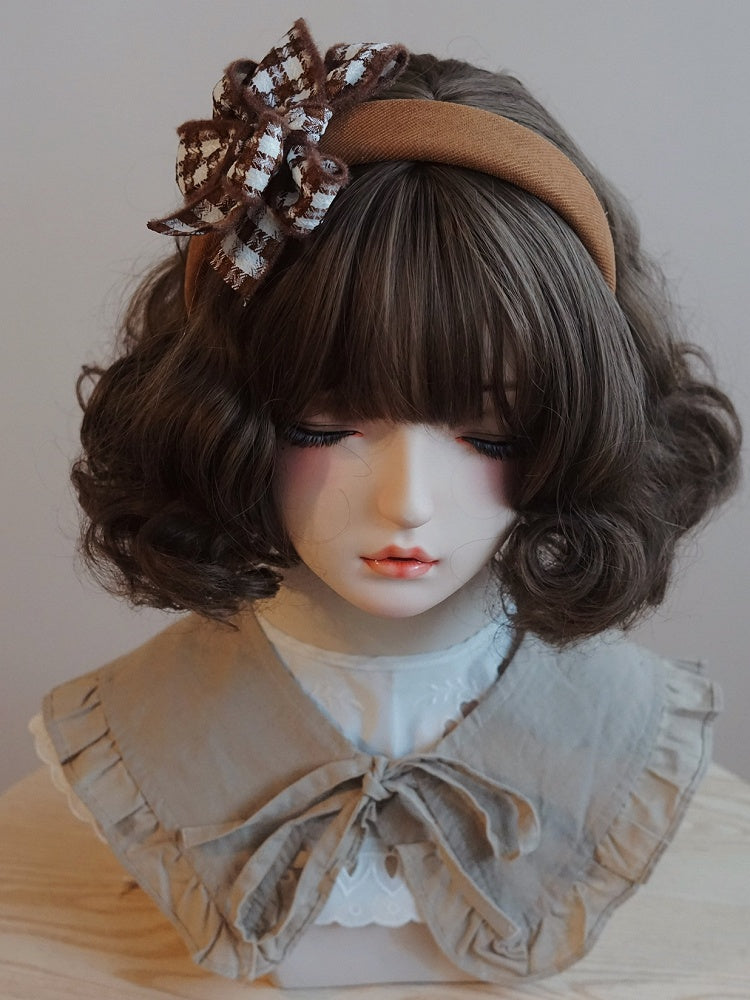 Decorated Brown Pattern Plaid KC Bowknot