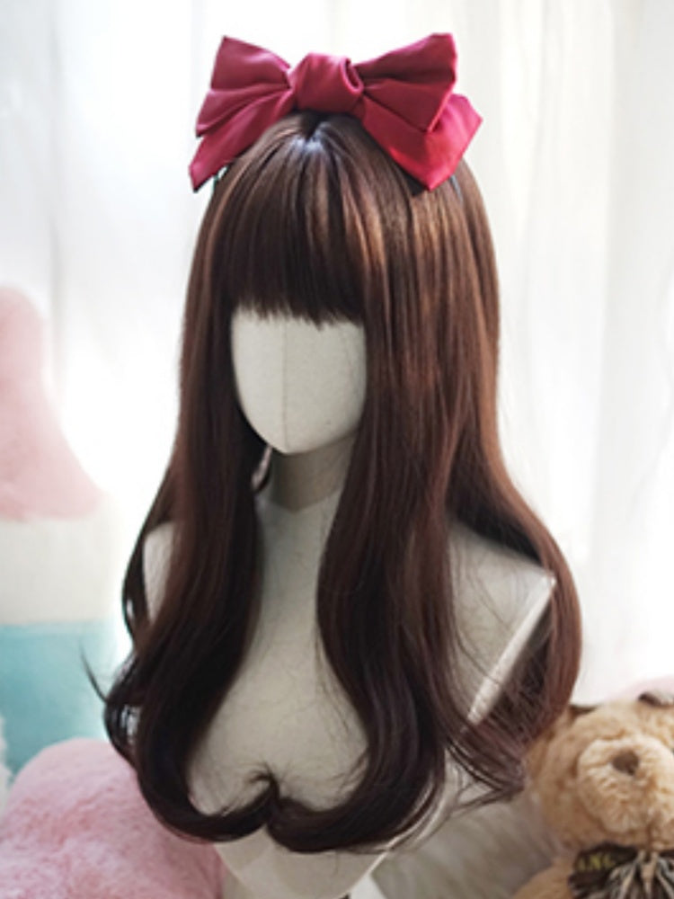 Dark Brown Long Wavy Wig With Full Bangs