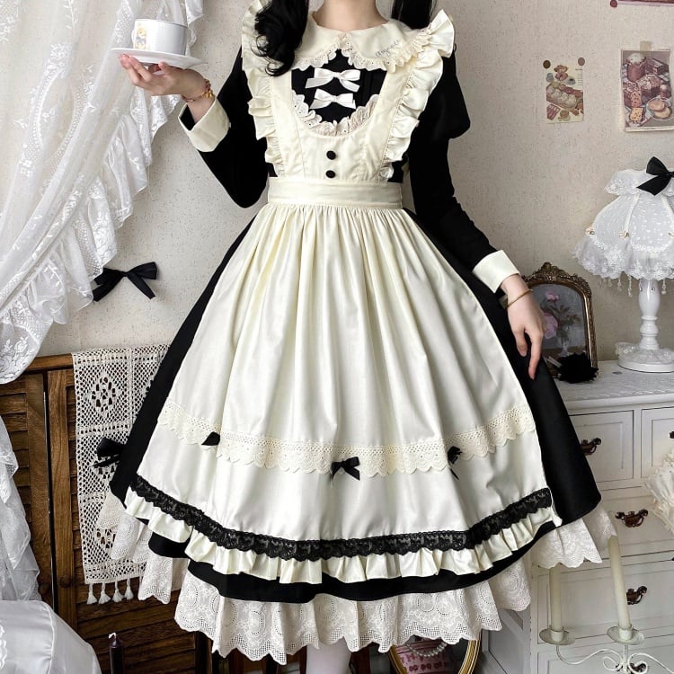 Black and Beige Juliette Sleeves Maid Lolita + Apron Set