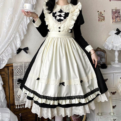 Black and Beige Juliette Sleeves Maid Lolita + Apron Set